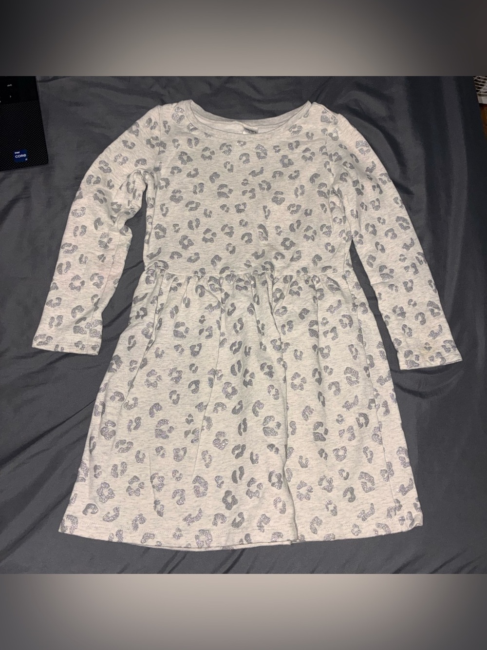 Carter's Light Gray Long-Sleeve Leopard Print Dress